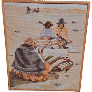 VTG Mid Century Peruvian Folk Woven Wall Tapestry Cultural Art Women Peru Hangin